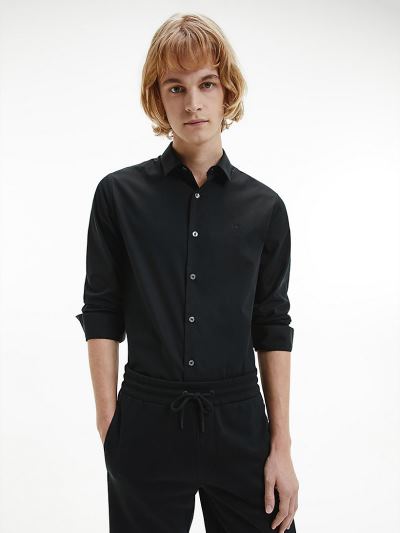 Calvin Klein Ruhák HU273604 | Calvin Klein Slim Cotton Stretch Férfi Ing Fekete